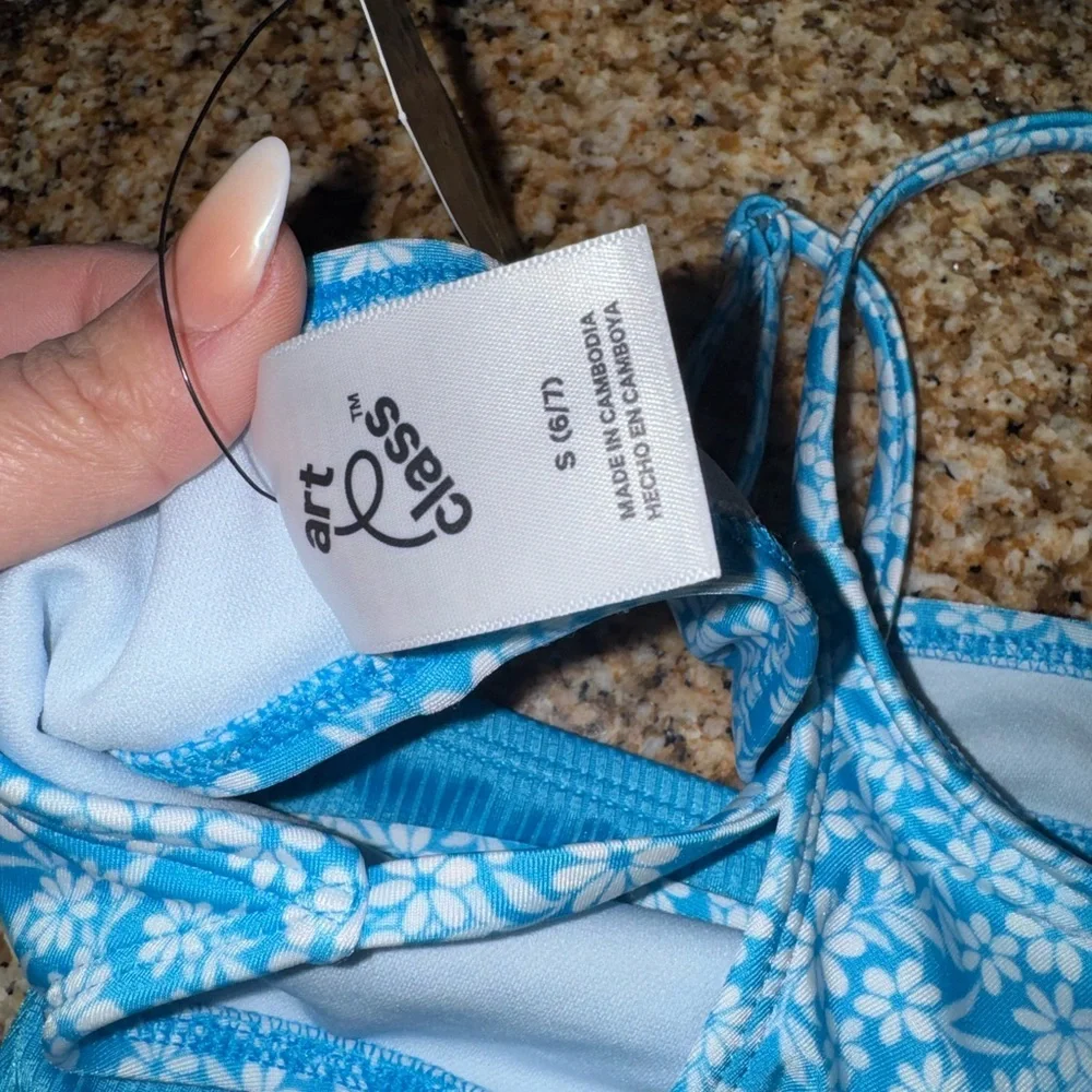 art class Blue Floral Kids Bikini